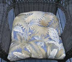 In Outdoor 19 X 19 Tufted Wicker Chair Patio Cushion Bahamian Breeze Tropical Palm Leaf Floral Blue And Tan Wicker Chair Patio Cushions Wicker
