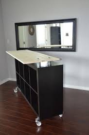 Ikea Hack Expedit Standing Desk Can Use For Sewing And Has Storage Built In Use Baskets On The Shelves To Hide Mess W Ikea Bar Kitchen Bar Table Ikea Diy