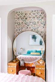 A Cozy Omaha Home Has The Cutest Wallpapered Vintage Vanity Nook In 2021 Home Vanity Nook Vintage Vanity