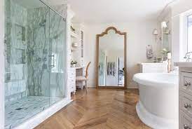 Master Bathroom Herringbone Wood Hardwood Flooring Master Bathroom Herringbone Wood Hardwood Floo Hardwood Floors In Bathroom Bathrooms Remodel Master Bathroom