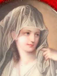 Antique Miniature Porcelain Plaque, 19th Century Oval German Hand Painted  Portrait, Vestal Virgin, Framed Miniature, KPM?