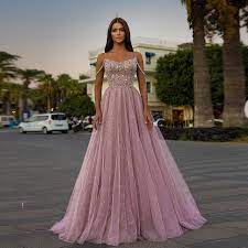 Sexy Tube Top Glitter Gorgeous Pink Beaded Elegant Prom Dress Spaghetti  Straps Crystal Shiny Tulle Long A Line Women's Eveni
