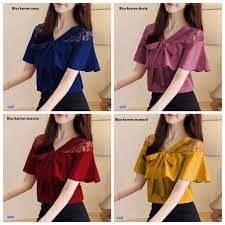 Blouse lengan pendek dan blouse tanpa lengan yang menggunakan bahan berkualitas tinggi yaitu draitex yang memiliki karakteristik rongga agak besar, bertekstur dengan sedikit unsur elastis, agak tipis, tidak transparan. Blus Karren Atasan Blus Blus Lengan Pendek Atasan Wanita Blus Wanita Jual Blouse Cewek Jual Blus Shopee Indonesia