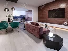 4.1 out of 5 stars. Modern Living Room Combined With Dining Room Wall Mounted Tv Unit Stand On A Wooden Wall Made Of Planks Green Burgundy Brown White 3d Rendering Stock Photo Picture And Royalty Free Image
