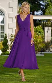 Feminine Tea Length Chiffon Occasion Wedding Bridesmaid Dress In A Beautiful Cadbury Purple Colour Tea Length Dresses Tea Length Prom Dress Bridesmaid Dresses