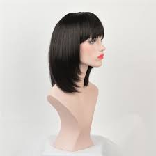 Cute straight hairstyles for prom. China Trendy Shoulder Length Natural Black Synthetic Straight Hair Wigs With Bangs China Short Wig And Synthetic Black Wig Price