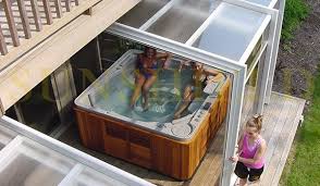 Hot tub enclosures patio ideas. Pool Spa Retractable Enclosures Sunroom Decor Idea Hot Tub Enclosure Sunhouse Enclosures Sunshield Shelter Sunshield