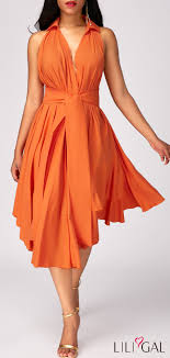 Orange High Waist Asymmetric Hem Layered Dress Liligal Dresses Womenswear Womensfashion Orange Dress Casual Dresses Colorful Dresses