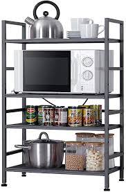 Metal kitchen wall shelves ukey soft. Buy Eknitey Adjustable Storage Shelf Metal Kitchen Shelving Microwave Oven Shelf Utility Storage Shelf With 4 Hooks 4 Tier Online In Vietnam B07yd4rdfk