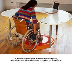 Experimental Curved Wheelchair Desk With Turntable Platform For Wheelchair Edge Has Groove To Catch Things So Adaptive Design Ruby Room Wheelchair Accessible