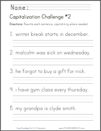 Capitalization Challenge Worksheet 2 Student Handouts First Grade Writing 2nd Grade Worksheets 2nd Grade Writing
