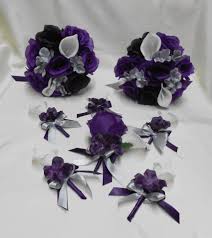 Black And Silver Wedding Bouquet Wedding Silk Flower Bridal Bouquets Package Calla Lily Black Etsy In 2020 Purple And Silver Wedding Silk Flower Bridal Bouquet Bridal Bouquet