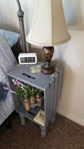 Gray Wooden Crate Nightstand With Legs Hand Painted Stenciled Yellow Bedside Table Or End Table Wooden Crates Nightstand Crate Nightstand Diy Decor