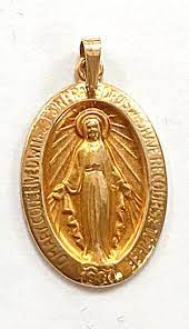 Polished 14kt yellow gold miraculous oval medal cross pendant. Solid 14k Gold Miraculous Medal Our Lady Of Grace Pendant