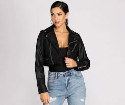 Chic And Cropped Faux Leather Jacket Cropped Faux Leather Jacket Leather Jacket Outfits Leather Jacket Black