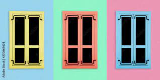 Set Of Three Color Wooden Frame Windows