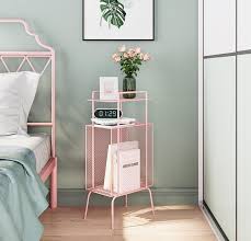 Rose gold table lamp with drum shade and open cage metal base. Raya Sale Pink Rose Gold Side Bedside Table Instock Nordic Modern Furniture Home Living Kitchenware Tableware Table Linen Textiles On Carousell