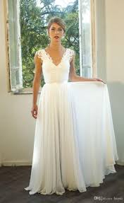 Elegant Beach Wedding Dresses V Neck Lace Bridal Gowns Summer A Line Chiffon Wedding G Chiffon Wedding Gowns Dreamy Wedding Dress Vintage Inspired Wedding Gown