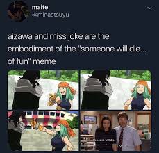 The third season of the my hero academia anime series was produced by bones and directed by kenji nagasaki. Bnha Funny Aizawa Ms Joke My Hero Academia Manga Hero My Hero Academia Memes