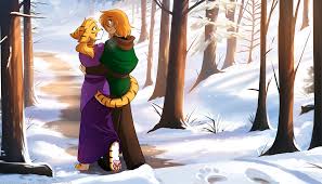 298826 - safe, artist:twokinds, daniels (twokinds), therie sah-van  (twokinds), fictional species, human, keidran, mammal, twokinds, clothes,  female, male, malefemale, plant, snow, tree - Furbooru