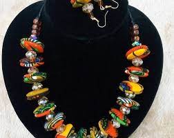 Ankara Fabric Button Necklace With Matching Earrings Ankara Statement Necklace Fabric Button Necklace Fabric Jewelry African Inspired Jewelry Fabric Necklace