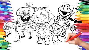 Free printable happy halloween spongebob coloring in pages for kids. Spongebob Dora And Elmo Halloween Costumes Party Coloring Pages For Kids Colorful Coloring Video Youtube