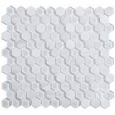 Mirrella hexagon glass tile 12 in. Hexagon Living White Glass And Marble Mosaic Tile