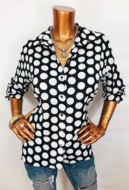 Black And White Polka Dot Shirt Womens Michael Kors M Top Dots Mk Logo Button Down Shirt Black White Long Roll Tab Hilo Ebay Black Button Down Shirt Michael Kors Tops Button Down Shirt