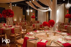 Red And Gold Wedding At Wo Music School Red Gold Wedding Decorations Red Wedding Theme Red Gold Wedding
