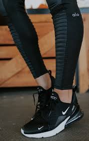 Air Max 270 Black And White Outfit All Black Chic And Casual Athleisure Outfits For Women Best Gift Ideas For Women Who Workout Sneakers Fashion Nike Air Shoes Trainers Women