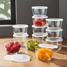 Clear Glass Bowl With Lid Set Of 12 Reviews Crate And Barrel Glass Food Storage Containers Glass Food Storage Glass Storage Containers