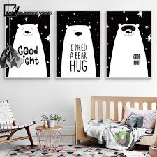 Black And White Wall Painting Animals Beer Cartoon Animal Canvas Posters And Prints Black White Minimalist Painting Wall Art Picture For Kids Living Room Decoration Canvas Poster Wall Art Pictures Minimalist Painting