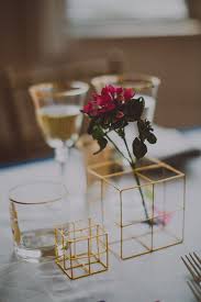 The bride wanted something edgy and. Modern Centerpieces Geometric Gold Cubes My Deer Flowers