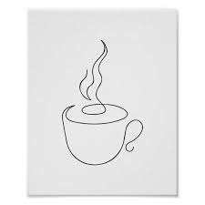 Coffee One Line Poster Zazzle Com Embroidered Canvas Art Line Art Drawings Coffee Cup Drawing
