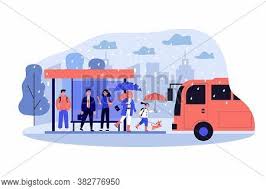 Julie very calmly exits the bus, clutching the packet of papers sublimating slightly in the hot air, and watches as the transportation manager of the night vale area transit authority/queen of winter rolls off. People Waiting Bus Vector Photo Free Trial Bigstock
