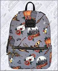 Loungefly Harry Potter Icons Tattoo All Over Print Aop Mini Faux Leather Accio Mini Backpack With I Faux Leather Backpack Harry Potter Backpack Bags