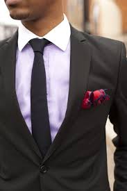 Thin Black Tie Light Purple Shirt And Bright Pocket Square Light Purple Shirt Fashion Style