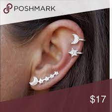 3 30 Star Moon Ear Cuffs With Earrings Ear Cuff Earrings Moon Earrings