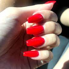 Ferrari Red Coffin Nails Red Gel Nails Red Nails Red Acrylic Nails