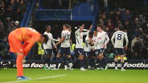 Tottenham players celebrate their rare Premier League win at Chelsea in the 2026 EPL season