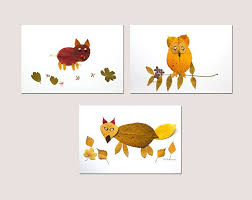 En automne, les feuilles des arbres tombent et se décomposent lentement. 9 Petites Photos Land Art Feuilles D Automne Animaux Decoration Chambre Enfant Un Grand Marche