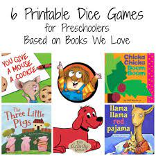 6 Printable Dice Games Based On Books The Activity Mom Preschool Games Dice Games Book Activities