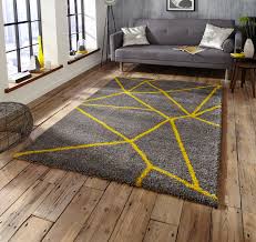Asian rugs carpet stairs geometric rug grey. Grey Yellow Shaggy Pile Rug Royal Nomadic Geometric Design Modern Home Decor Mat Ebay