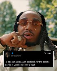 Fan says Quavo doesn't get enough backlash for the part he played in Cardi  and Nicki's beef 👀