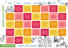 For more convenience, we also offer these free printable calendar pages. Action For Happiness Joyful June Calendar