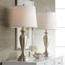 Regency Hill Modern Table Lamps Set Of 2 Brushed Steel Metal White Drum Shade For Living Room Family Bedroom Bedside Nightstand Walmart Com Nickel Table Lamps Table Lamp Sets Contemporary Table Lamps