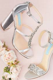 Crystal T Strap High Heel Sandals With Block Heel By Blue By Betsey Johnson Davids Bridal Shoes Wedding Shoes Low Heel Heels
