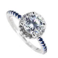 Thin Blue Line Engagement Halo 3 Ring Set Sterling Silver 6 5mm Cz With Round Accents Wedding Rings Unique Wedding Ring Sets Best Engagement Rings