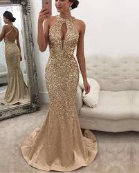 Halter Heavy Beading Glitter Prom Dresses Mermaid Open Back Evening Dress Sale Backless Prom Dresses Evening Dresses Sale Sparkle Dress Long