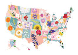 Download in under 30 seconds. Us State Flowers Map Print Sarah Frances Mapsy Usa Map Art Flower Map Colorful Map